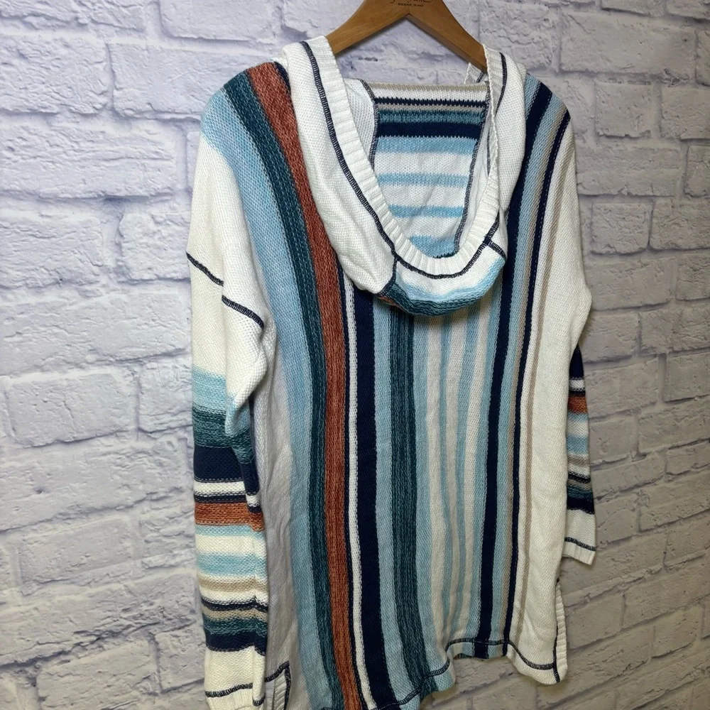 Soft Surroundings Bimini Pullover Hoodie Women Large Multicolor Striped Sweater